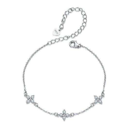 925 Sterling Silver & Plated White Gold Moissanite Bracelet 15+6cm for Women