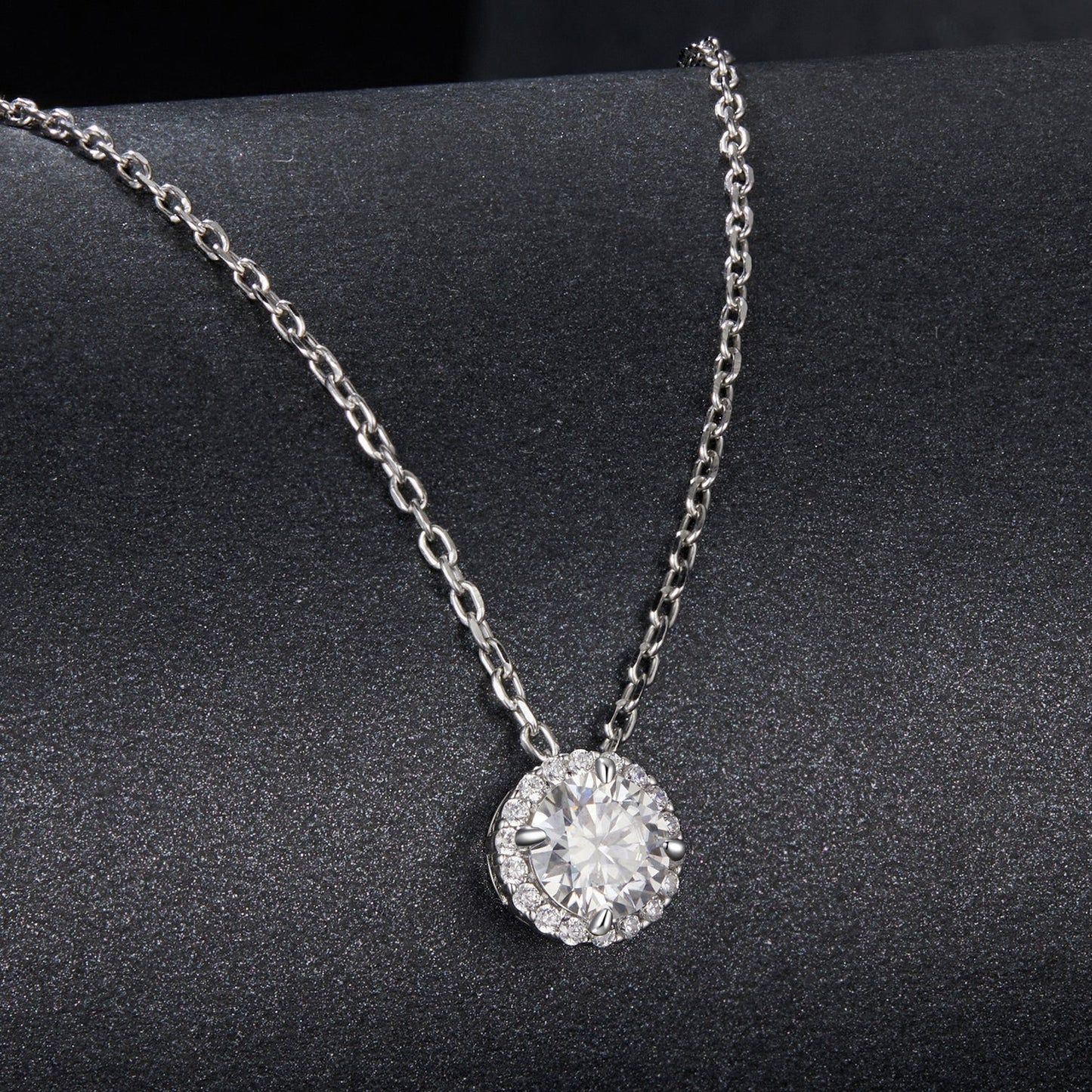 925 Sterling Silver Moissanite Necklace 40+5cm with Pavé Setting for Women