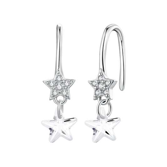 925 Sterling Silver Earrings with Pavé Setting CZ, White Gold Plating, 2.1*0.6cm, for Women