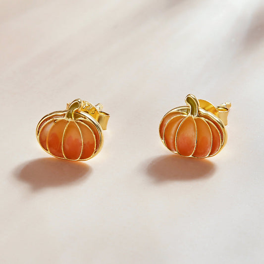 925 Sterling Silver Earrings with Enamel Finish in Gold Plating - 0.8*0.9cm for Women