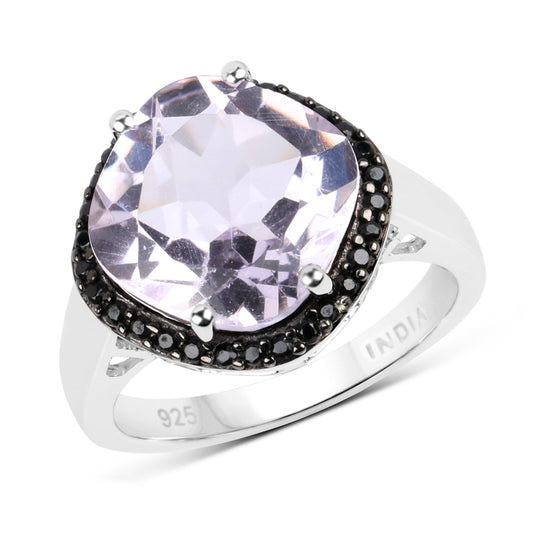 Anillo de plata de ley .925 con amatista rosa genuina de 5.50 quilates y espinela negra