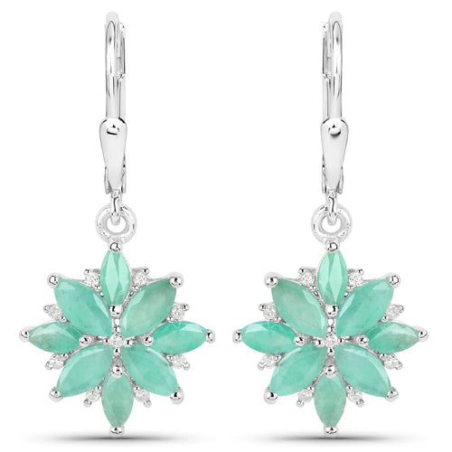 Pendientes de plata de ley .925 con esmeralda auténtica de 2.92 quilates y diamantes blancos