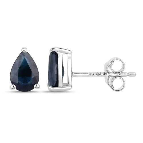 Pendientes de zafiro azul auténtico de 1,60 quilates en oro blanco de 14K