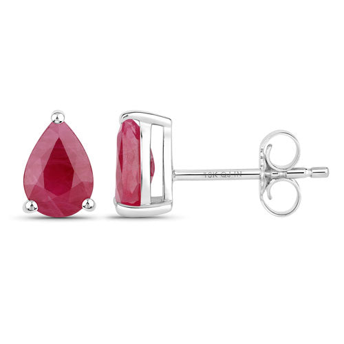 1.60 Carat Genuine Ruby 10K White Gold Earrings - view 2