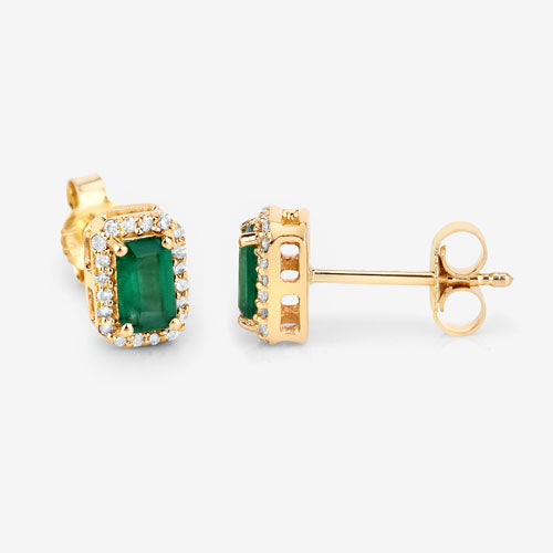 Pendientes de oro amarillo de 14 quilates con esmeraldas auténticas de Zambia de 0,91 quilates y diamantes blancos