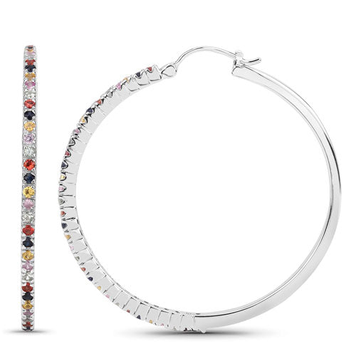 Pendientes de Plata de Ley 925 con Zafiros Multicolor Auténticos de 2,24 Quilates