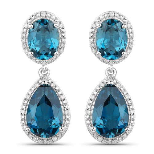 11.45 Carat Genuine London Blue Topaz and White Diamond .925 Sterling Silver Earrings - view 2