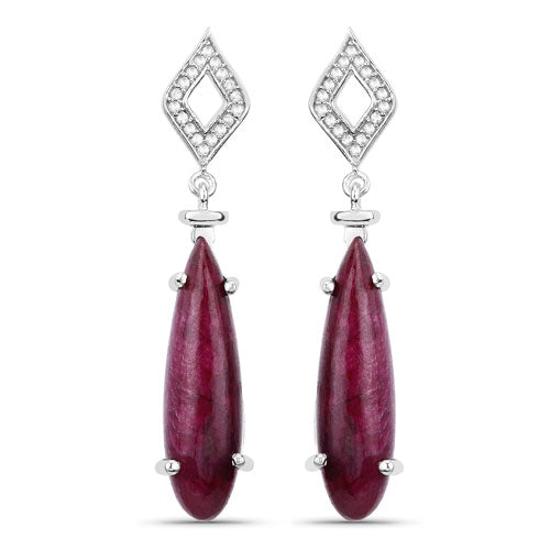 Aretes de 23.25 quilates de rubí teñido y topacio blanco de plata esterlina .925