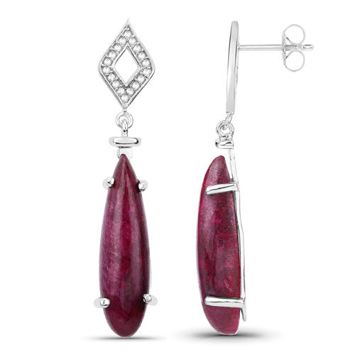 Aretes de 23.25 quilates de rubí teñido y topacio blanco de plata esterlina .925
