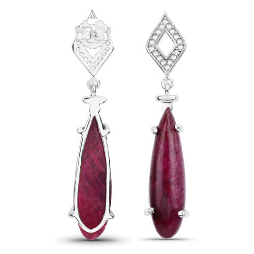 Aretes de 23.25 quilates de rubí teñido y topacio blanco de plata esterlina .925