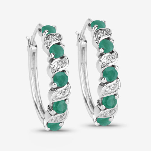 1.08 Carat Genuine Emerald and White Topaz .925 Sterling Silver Earrings