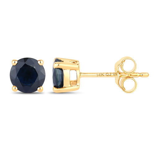 Pendientes de oro amarillo de 14 quilates con zafiro azul auténtico de 1,70 quilates