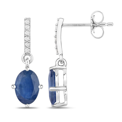 1.95 Carat Genuine Blue Sapphire and White Diamond 10K White Gold Earrings - view 2