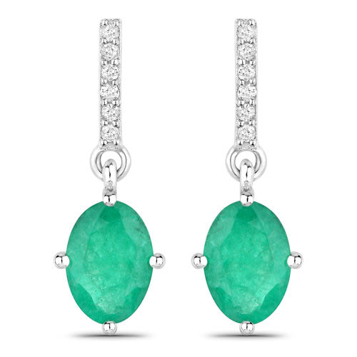 Pendientes de oro blanco de 14 quilates con esmeraldas de Zambia de 1.49 quilates y diamantes blancos auténticos
