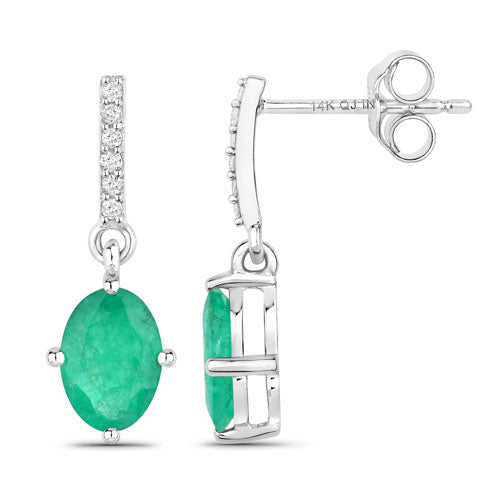 Pendientes de oro blanco de 14 quilates con esmeraldas de Zambia de 1.49 quilates y diamantes blancos auténticos