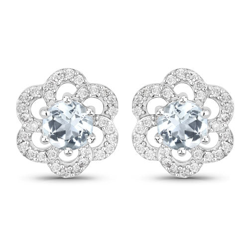 0.60 Carat Genuine Aquamarine and White Diamond 14K White Gold Earrings - view 2