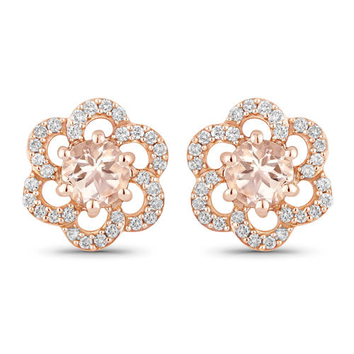 0.61 Carat Genuine Morganite and White Diamond 14K Rose Gold Earrings - view 2