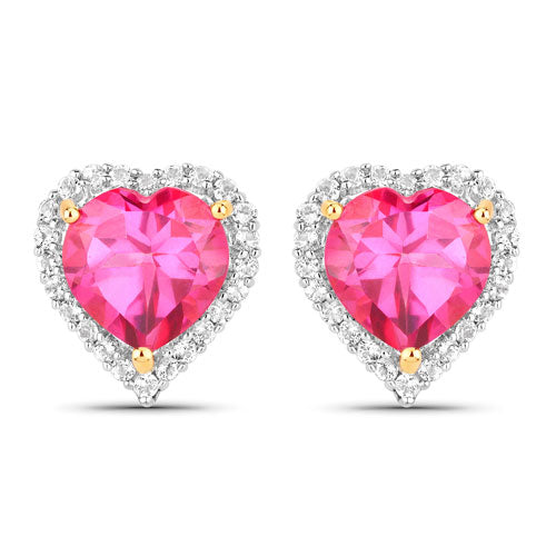 Aretes de plata esterlina .925 con topacio rosa genuino de 5,04 quilates y topacio blanco