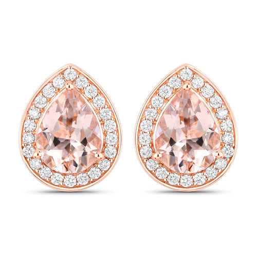 2.03 Carat Genuine Morganite and White Diamond 14K Rose Gold Earrings - view 2