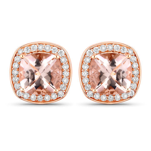 2.71 Carat Genuine Morganite and White Diamond 14K Rose Gold Earrings - view 2