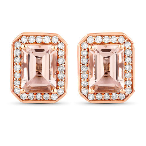 1.82 Carat Genuine Morganite and White Diamond 14K Rose Gold Earrings - view 2