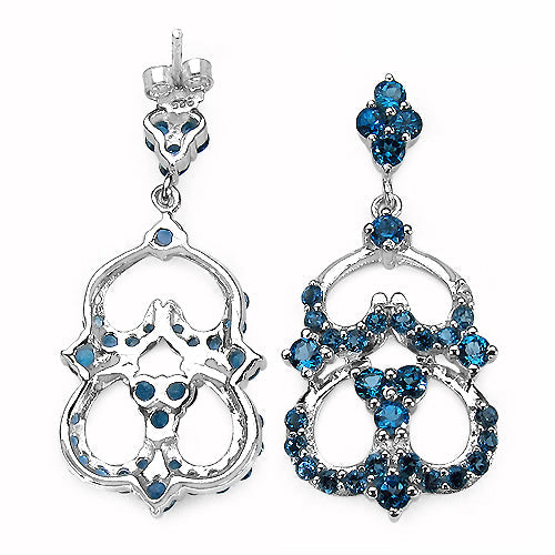 Pendientes de plata de ley .925 con topacio azul de Londres genuino de 4.84 quilates
