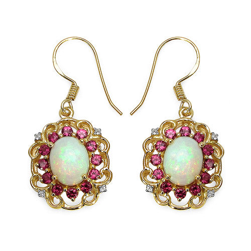 Pendientes de plata de ley .925 con baño de oro amarillo de 14K y piedras múltiples auténticas de 4,94 quilates