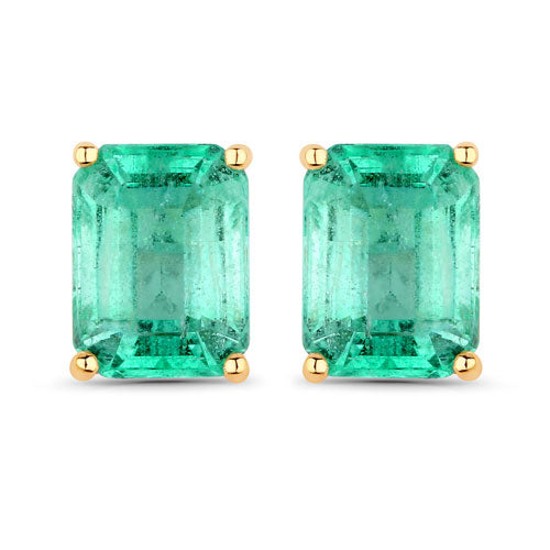 Pendientes de oro amarillo de 14 quilates con esmeralda etíope auténtica de 2.75 quilates