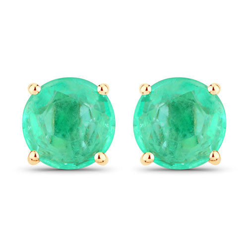 Pendientes de oro amarillo de 14 quilates con esmeralda zambiana auténtica de 0,72 quilates