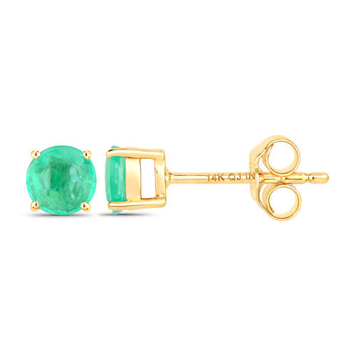 Pendientes de oro amarillo de 14 quilates con esmeralda zambiana auténtica de 0,72 quilates