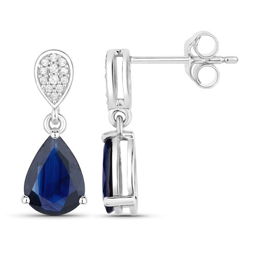 Pendientes de oro blanco de 10K con zafiro azul auténtico de 2,76 quilates y diamantes blancos