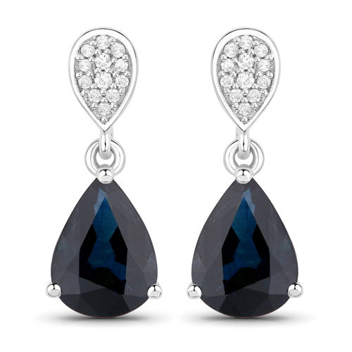 Pendientes de oro blanco de 14 quilates con zafiros azules genuinos de 2,76 quilates y diamantes blancos