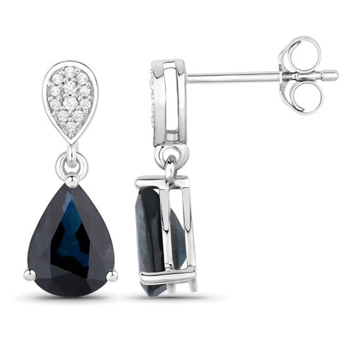 Pendientes de oro blanco de 14 quilates con zafiros azules genuinos de 2,76 quilates y diamantes blancos