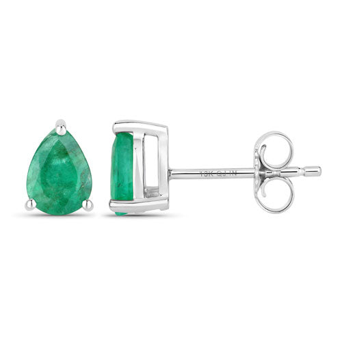 0.70 Carat Genuine Zambian Emerald 10K White Gold Earrings - view 2