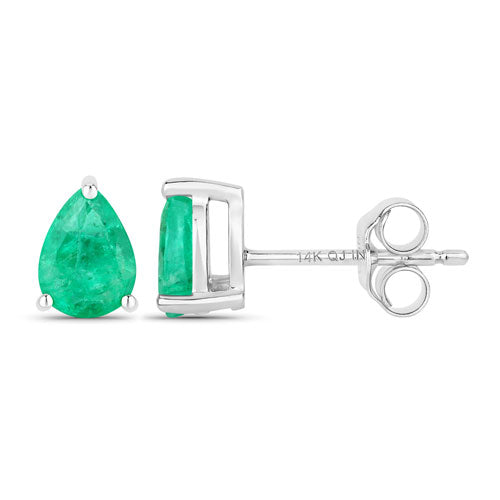 Pendientes de oro blanco de 14K con esmeralda zambiana auténtica de 0,70 quilates