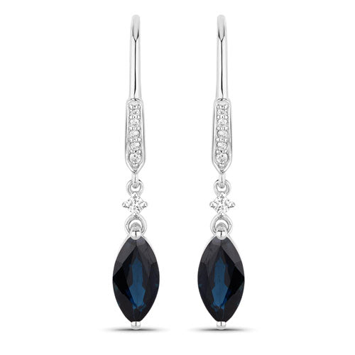 Pendientes de oro blanco de 14 quilates con zafiro azul genuino de 2,73 quilates y diamantes blancos