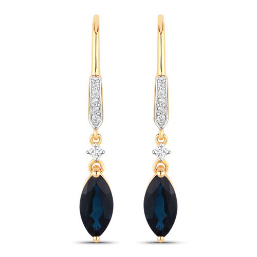 Pendientes de oro amarillo de 14 quilates con zafiro azul genuino de 2,73 quilates y diamantes blancos