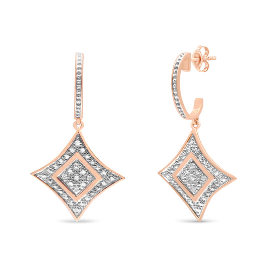 14K Rose Gold Plated .925 Sterling Silver Round-Cut Diamond Accent Dangle Rhombus Earrings (H-I Color, I2-I3