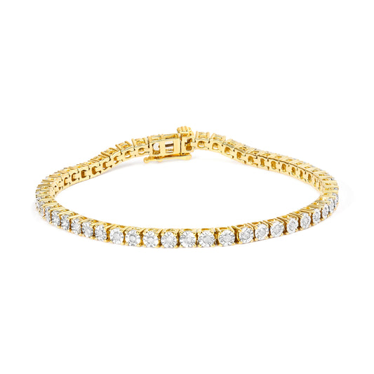 Pulsera de tenis con bisel redondo de diamantes de 1,0 quilates (I-J Color, I3 Claridad) de plata de ley .925 con engaste milagroso - 7"