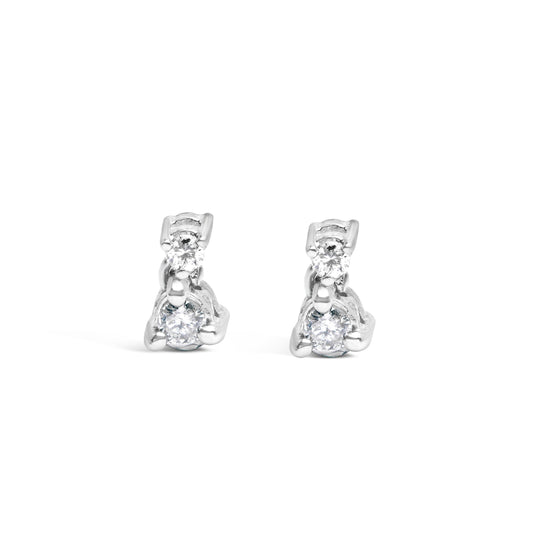 Pendientes con colgante doble de diamantes de oro blanco de 14 quilates y 1/4 TCW (color H-I, claridad SI1-SI2)