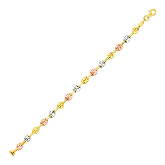 Tobillera de eslabones marineros de oro tricolor de 14k