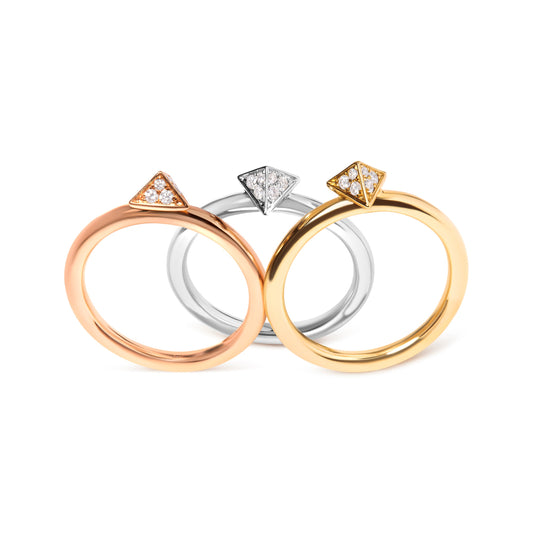 Anillo apilable de oro tricolor de 14 quilates con diamantes de 1/3 Cttw en forma de pirámide (color G-H, claridad SI1-SI2) - Talla 7