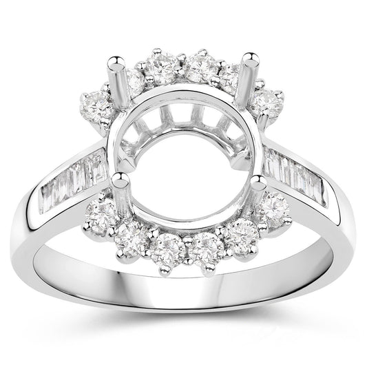 Anillo Semimontado de Oro Blanco de 14K con Diamante Blanco Genuino de 0,58 Quilates - para Gema Redonda de 9,00mm