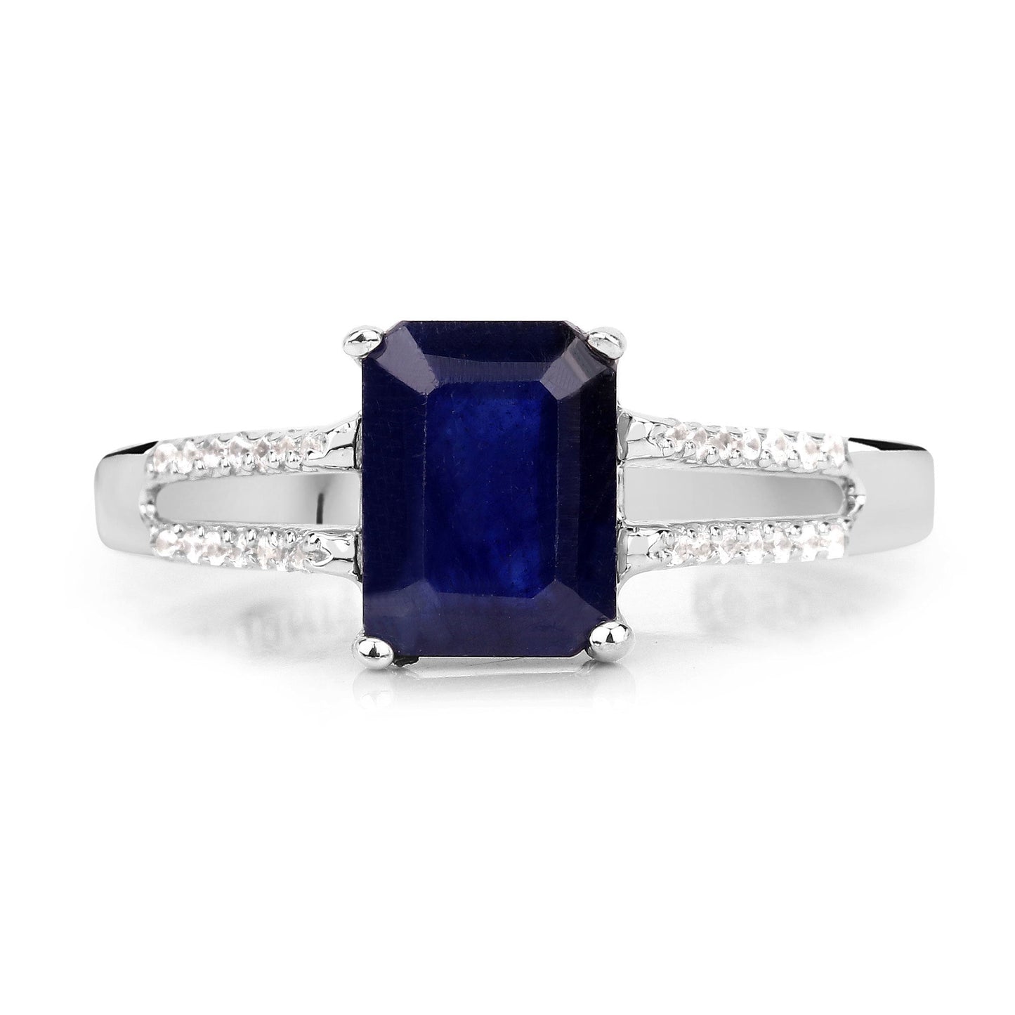 Anillo de plata de ley .925 con zafiro relleno de vidrio de 3.07 quilates y circonita blanca