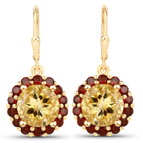 8.44 Carat Genuine Citrine and Garnet .925 Sterling Silver Earrings - view 2