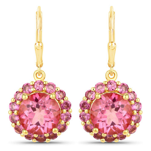 10.74 Carat Genuine Pink Topaz and Rhodolite Garnet .925 Sterling Silver Earrings - view 2