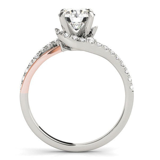 Anillo de compromiso con diamante de oro blanco y rosa de 14 quilates con montura tipo bypass (1 1/3 quilates en total)