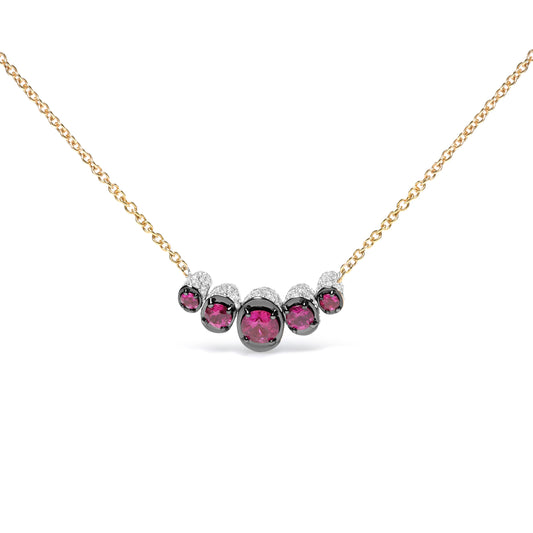 Collar tipo gargantilla de barra curva con pavé de diamantes de 3/4 quilates y rubíes rojos graduados en oro rosa de 18 quilates (color G-H, claridad SI1-SI2) - Ajustable hasta 35,56 cm - 41,91 cm