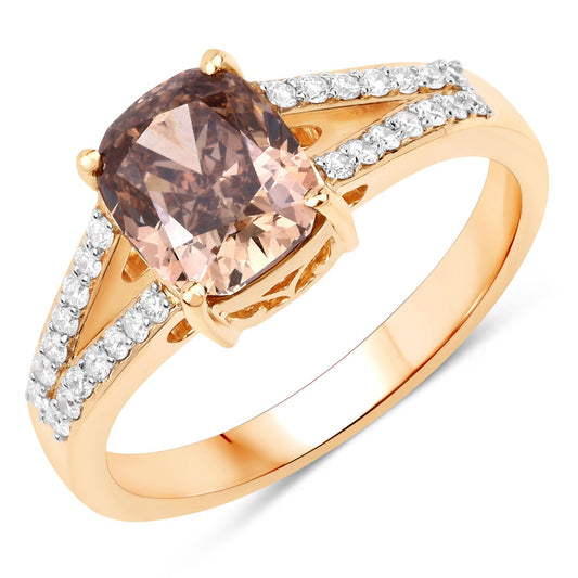 Anillo de oro amarillo de 18 quilates con diamante genuino marrón central de 2,02 quilates y diamantes blancos de 0,22 quilates en total, certificado por IGI (2,24 quilates en total)