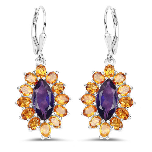 6.54 Carat Genuine Amethyst & Madeira Citrine .925 Sterling Silver Earrings